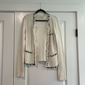 Cabi‎ Women's White Waffleknit Sweater with Gems 100% Cotton Size M